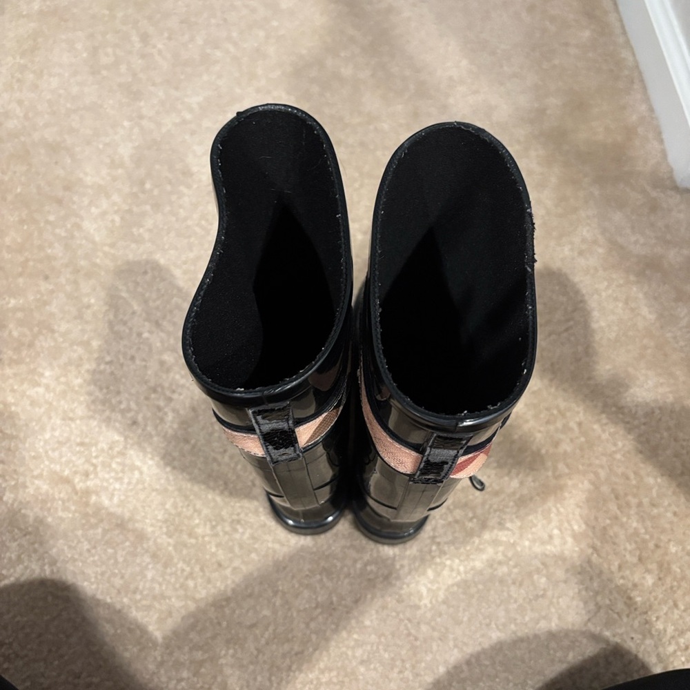 Tory Burch Black Rain Boots with Checkered Strap - Picture 3 of 9